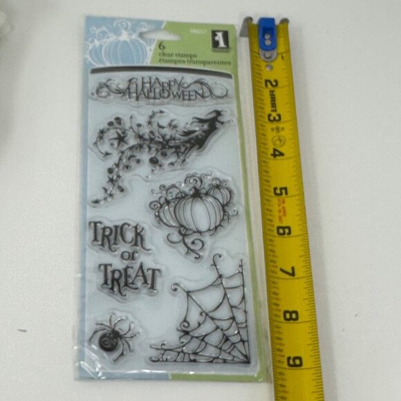Inkadinkado Clear Stamps Happy Halloween Witch Pumpkin Spider Web Set 98627 New - Picture 7 of 9
